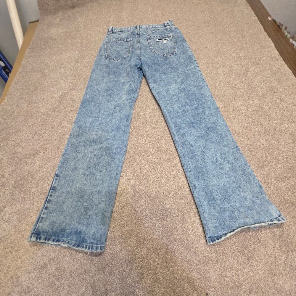 indie Refuge 90's Wide Leg Jeans sz 9 Acid Wash Distressed Ripped Knee high rise